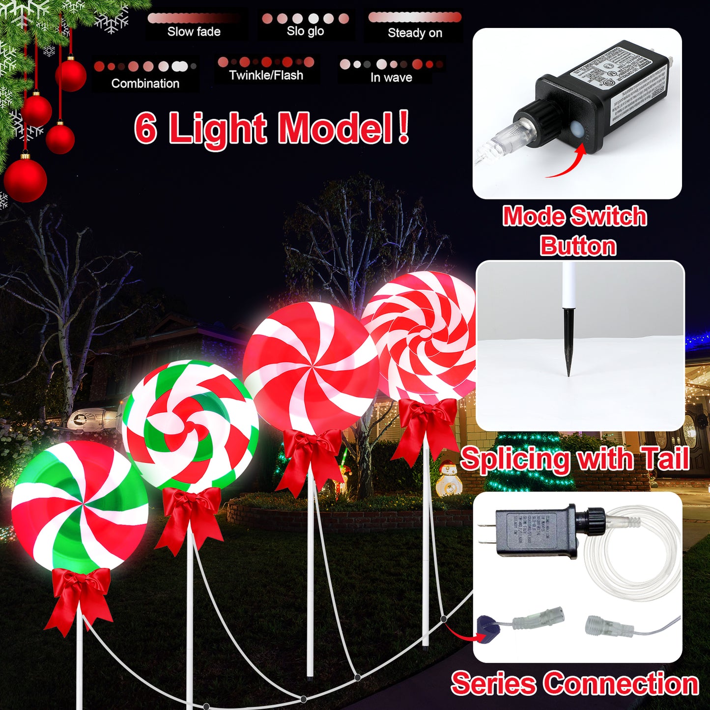 4 Pcs Large Lollipop Christmas Pathway Lights