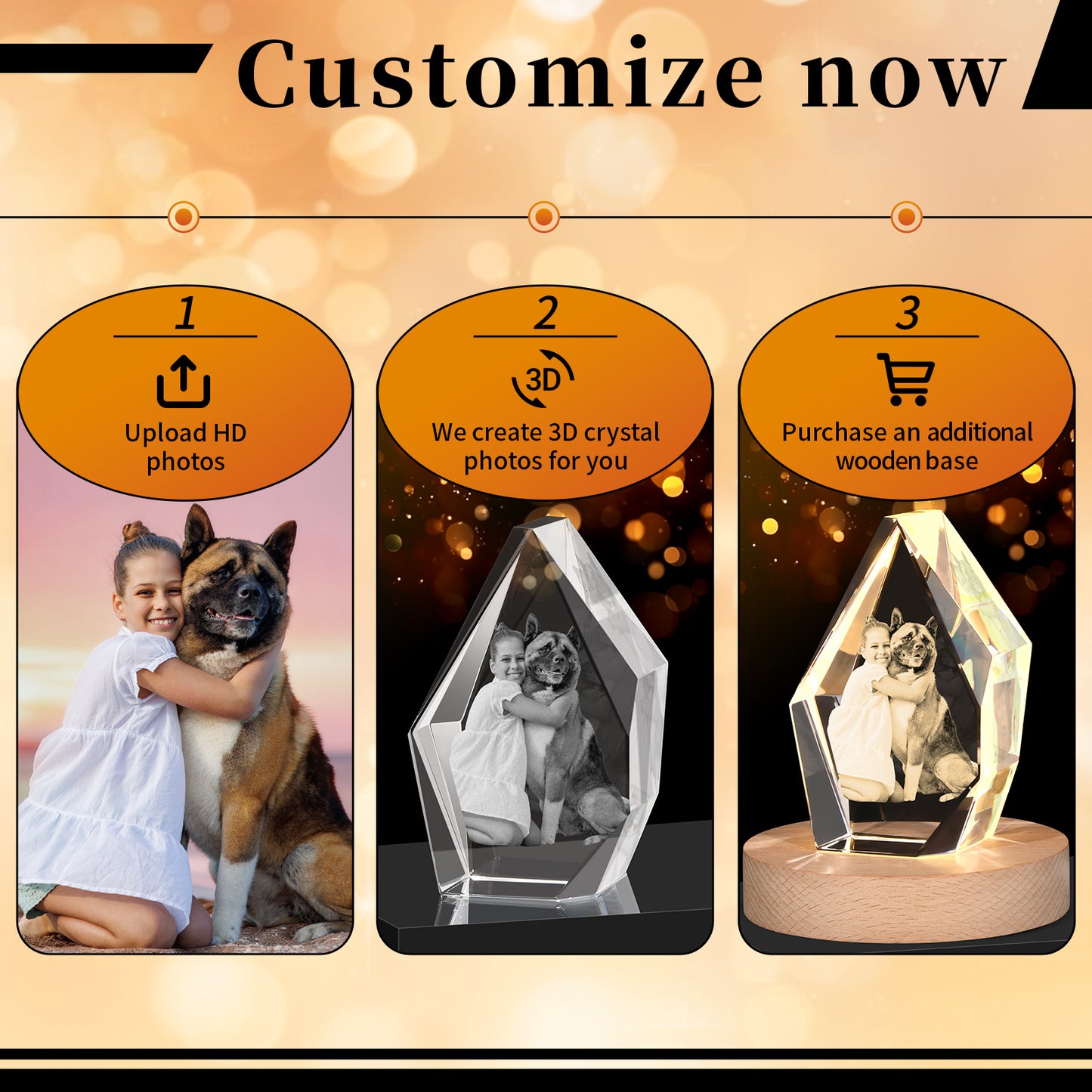 Personalized Dog Memorial Gifts,Custom Pet 3d Crystal Photo