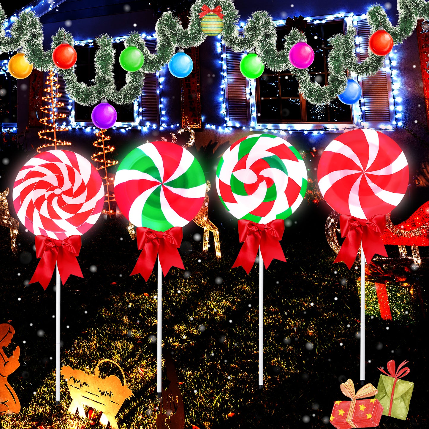 2 Pcs Large Christmas Lollipops Pathway Lights