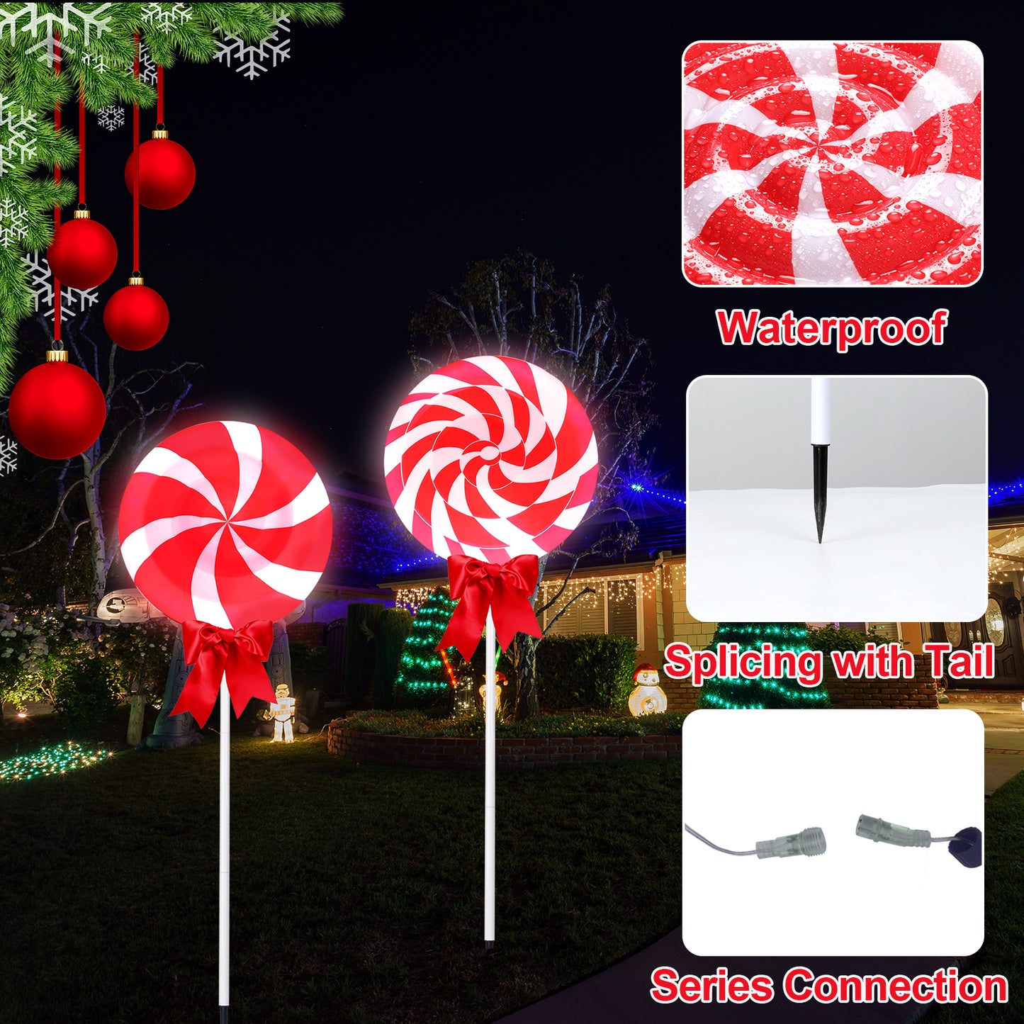 2 Pcs Large Christmas Lollipops Pathway Lights