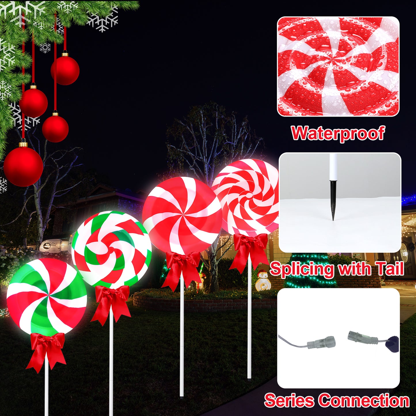 4 Pcs Large Lollipop Christmas Pathway Lights