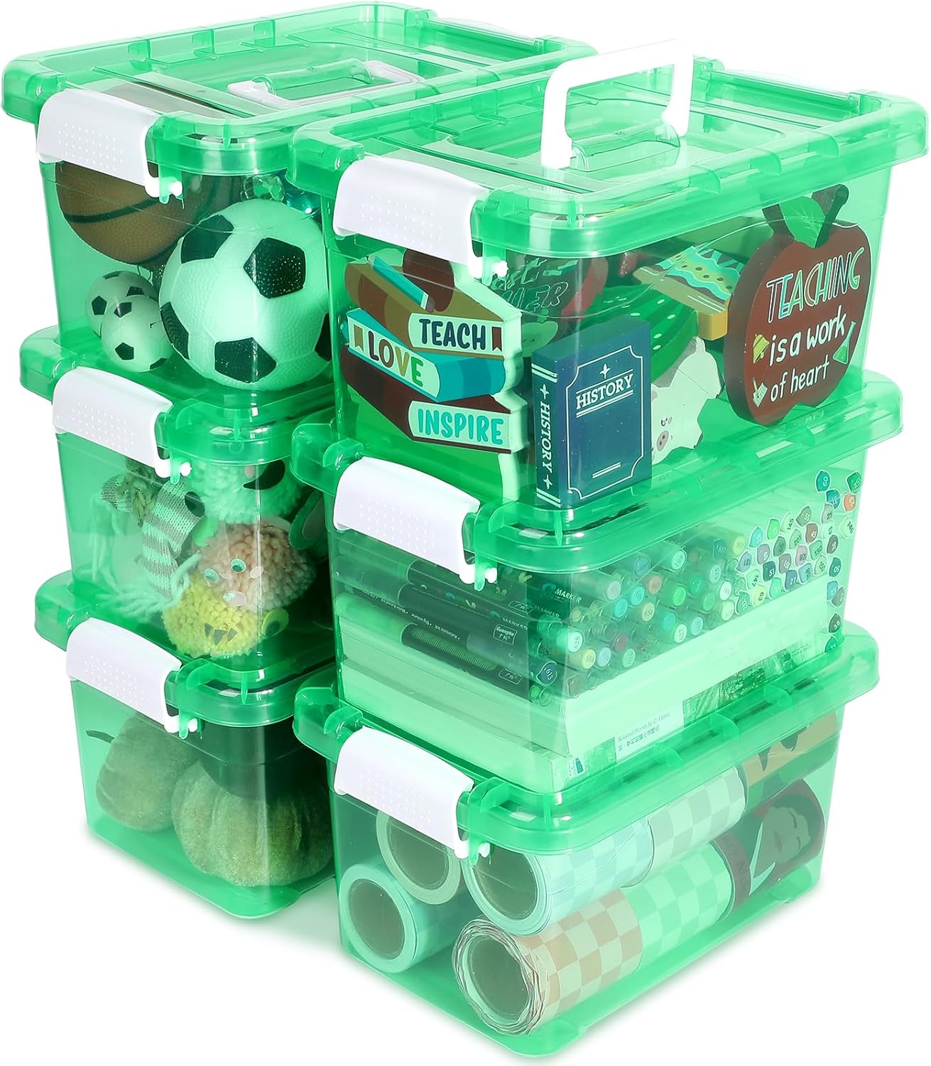 6 Pack 4 Quart Colorful Plastic Storage Bins with Lids