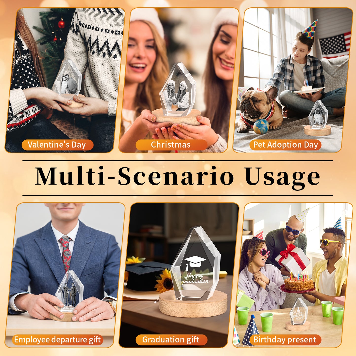 Personalized Dog Memorial Gifts,Custom Pet 3d Crystal Photo